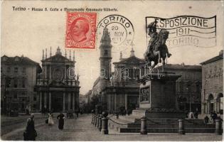 1911 Torino, Turin; Piazza S. Carlo e Monumento Emanuele Filiberto / square, monument, tram (EK)