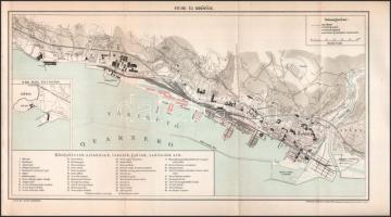 cca 1900 Fiume és kikötője térképe, 1:11.520, Posner Károly Lajos és Fia, Pallas Nagy Lexikona melléklete, Bp., Pallas, 24x42 cm, hajtott + A fiumei világítótorony 15x24 cm