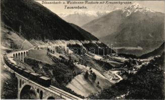 Tauernbahn, Dössenbach- und Waldmann Viaducte mit Kreuzeckgruppe / railway viaducts, train