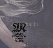 Mats Jonasson (svéd, 1945-): Kristály asztaldísz ló ábrázolásával, jelzett, hibátlan, m: 4,5 cm