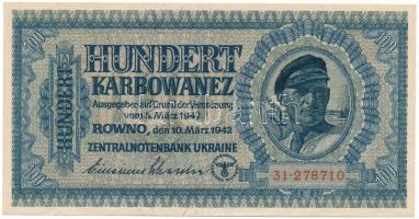 Ukrajna / Német megszállás 1942. 100K &quot;31 278710&quot; T:XF Ukraine / German occupation 1942. 100 Karbowanez &quot;31 278710&quot; C:XF  Krause 55.