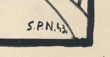 Nolipa István Pál (1907-1986): Modern táj, 1943. Tus, papír. Jelzett. 15x12,5 cm