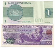 Mexikó 1981. 100P + Brazília DN (1980) 1C T:XF,VF
Mexico 1981. 100 Pesos + Brazil ND (1980) 1 Cruze...