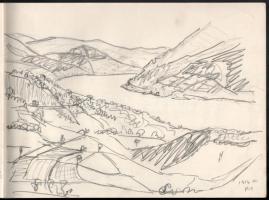 Nolipa István Pál (1907-1986): Vázlatfüzet össz. 9 db rajzzal (Dunakanyar, alakok, portré, gyárépüle...