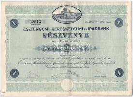 Esztergom 1932. "Esztergomi Kereskedelmi és Iparbank" részvénye 25P-ről, szárazpecséttel és szelvényekkel T:F