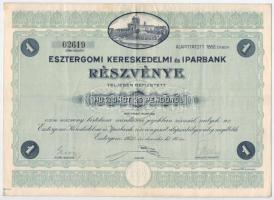 Esztergom 1932. "Esztergomi Kereskedelmi és Iparbank" részvénye 25P-ről, szárazpecséttel és szelvényekkel T:F