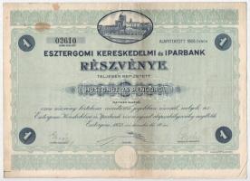 Esztergom 1932. "Esztergomi Kereskedelmi és Iparbank" részvénye 25P-ről, szárazpecséttel és szelvényekkel T:F