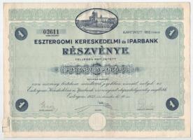 Esztergom 1932. "Esztergomi Kereskedelmi és Iparbank" részvénye 25P-ről, szárazpecséttel és szelvényekkel T:F kis szakadás