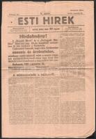 1919 augusztus 22. Az Esti Hírek c. újság 5. száma román cenzúrával, benne miniszterelnöki helyzetértékeléssel