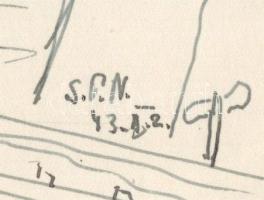 Nolipa István Pál (1907-1986): Dombos táj, 1943. Tus, papír. Jelzett. 24,5x34,5 cm