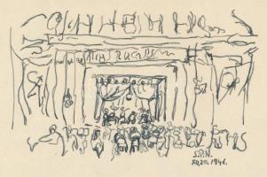 Nolipa István Pál (1907-1986): Rigoletto-előadás a budapesti központi Vasas-székházban, 1941. Tus, p...