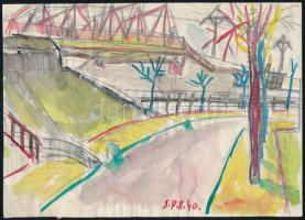 Nolipa István Pál (1907-1986): Utak, 1940. Akvarell, ceruza, papír. Jelzett. Hátoldali felirat szerint kiállítva 1941 és K. sz. 553/940 katalógusszámmal 14,5x20 cm.