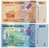 Uganda 2010. 1000Sh &quot;AA 0008041&quot; + 2000Sh &quot;AA 0041742&quot; T:UNC  Uganda 2010. 1000 Shillings &quot;AA 0008041&quot; + 2000 Shillings &quot;AA 0041742&quot; C:UNC Krause 49a., 50a