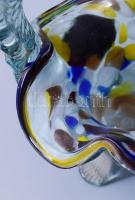 Cseh üveg kosár, anyagában színezett, hibátlan m: 16 cm