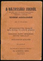 A házassági jogról szóló 1894: XXXI. törvénycikk kiegészítéséről és módosításáról valamint az ezzel kapcsolatban szükséges fajvédelmi rendelkezésekről. (1941: XV. törvénycikk.) Házasságkötési tilalom nem zsidók és zsidók között. Házasság előtt szükséges orvosi vizsgálat. Házasodási kölcsön. Összeáll.: és népszerűen ismerteti: Dr. Luzsicza Géza. Bp.,(1941.), Orsz. Közp. Közösségi Nyomda Rt., 53+3 p. A hátsó borítón: Siegeriszt Lajos Könyvkiadó és Könyvterjesztő Vállalat. Kiadói papírkötés, foltos borítóval.