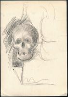 Nyergesi János (1895-1982): Csendélet, 1953. Szén, papír, jelzett. Kétoldalas mű, hátoldalán memento...