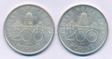 1993. 200Ft Ag "MNB" (2x) T:AU,XF patina 
Adamo F13