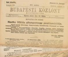 1919 Román megszállás Budapesten, Horthy és a Nemzeti Hadsereg felemelkedése 15 db cenzúrázott újság...