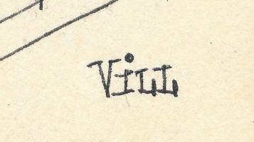 Földes Vilmos (1942-): Szomszédok (karikatúra, cím nélkül). Tus, papír, jelzett. 21,5×15 cm