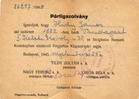 1945 Kisgazdapárt magyar-orosz nyelvű pártigazolvány