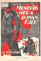 Dénes István:  Mentsük meg a Dunántúlt! Budapest, 1936. [Szerző] Fráter és Társa könyvnyomdája. 77 + [3] p. Egyetlen kiadás. Dénes István (1889-1963) ügyvéd, országgyűlési képviselő. A különféle kisgazda- és munkáspártok szervezőjeként nevet szerzett politikus jelentős adatmennyiséget mozgató, fajvédő jellegű dolgozata a dunántúli szegényparaszti magyarság érdekében a területet jellemző sváb-német földbirtokszerzés ellen szólal fel. A munka végső soron a dunántúli megyék egyházi és arisztokrata nagybirtok-rendszerének radikális átszervezését sürgeti. A címlapon és a belív számos oldalán régi gyűjteményi bélyegzés, az első borítón katalóguscímkével. Poss.: Székely Egyetemi és Főiskolai Hallgatók Egyesülete. Fűzve, Sebők Imre színes rajzával illusztrált kiadói borítóban. Jó példány.