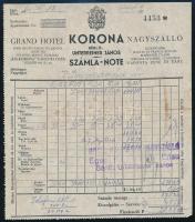 1940 Grand Hotel Korona Nagyszálló fejléces számla