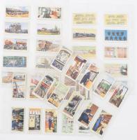 Wills's Cigarettes angol cigaretta-gyűjtőképek, 50 db-os komplett sorozat (vasúti felszerelések), albumlapokon / English cigarette collectible pictures, complete series of 50 (Railway Equipment), in album sheets