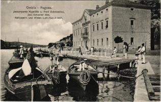 Dubrovnik, Ragusa; Ombla, Kaltwasser- und Winter-Luft-Kur-Anstalt, Thermotherapia, K.u.K. Kriegsmarine / Austro-Hungarian Navy, mariners with barges, spa. J. Tosovic