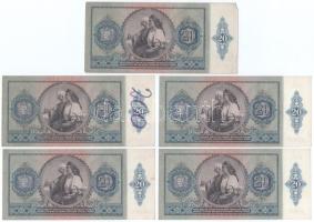 1941. 20P (5x), közeli sorszámmal és sorszámkövetők "C 051 068962 - 068976" T:AU,F szép pa...