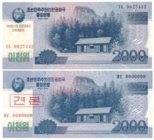 Észak Korea 2008. 2000W &quot;Kim Dzsongszuk, Kim Ir Szen első feleségének születésének 100. évfordulójára&quot; nyomattal + 2000W &quot;00000000&quot; sorszámmal, piros koreai &quot;MINTA&quot; felülbélyegzéssel T:UNC North Korea 2008. 2000 Won &quot;100th birthday of Kim Jong Sook, first wife of Kim Il Sung&quot; + 2000 Won with &quot;00000000&quot; serial number, with red korean &quot;SPECIMEN&quot; overprint C:UNC  Krause P#CS16, P#65s