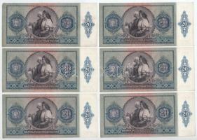 1941. 20P (6x), közeli sorszámmal és sorszámkövetők "C 051 068424 - 068439" T:AU,XF firka ...