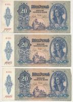 1941. 20P (3x), közeli sorszámmal és sorszámkövetők "C 051 068450 - 068455" T:AU firka Adamo P12