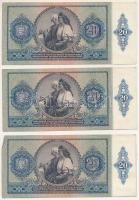 1941. 20P (3x), közeli sorszámmal és sorszámkövetők "C 051 068450 - 068455" T:AU firka Ada...