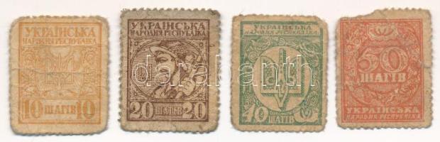 Ukrajna ~1920. 10sh-50sh bélyegpénz (4xklf) T:F,VG Ukraine ~1920. 10 Shagiv - 50 Shagiv (4xdiff) postage stamp currency C:F,VG