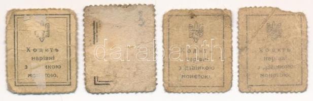 Ukrajna ~1920. 10sh-50sh bélyegpénz (4xklf) T:F,VG Ukraine ~1920. 10 Shagiv - 50 Shagiv (4xdiff) pos...