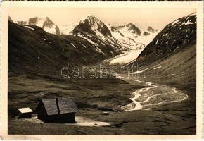 Obergurgl (Tirol), Schönwies-Hütte. Blick auf den Rotmoos- und Gaisberg-Gletscher / mountain rest house, tourist house (EK)