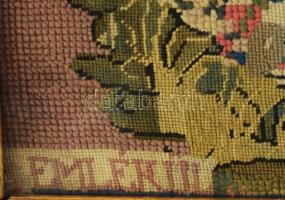 Szecessziós, rendkívül dekoratív, régi üvegezett fa képkeret szövetképpel. Apró kopásnyomokkal. Bels...