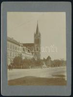 cca 1905 Keszthely, főtér Magyarok Nagyasszonya plébániatemplom feliratozott keményhátú fotó 12x9 cm