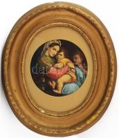 2 db ovális, dekoratív üvegezett fa képkeret nyomattal. Mindkettő kissé sérült. Belső méret: 39x31 c...