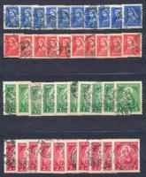 1932-1938 Szent Erzsébet 10f, 20f + Nagy Madonna 1P, 2P, Repülő (III.) 10f, 20f, Szent István 25f és 32f 10-10 db bélyeg mindegyik értékből (7.800)