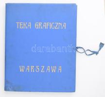 Leon Kosmulski (1904-1952) és több lengyel művész, össz. 16 db sokszorosított grafika: Varsói városképek, utcarészletek, többségében a II. világháború után romos állapotról (Teka graficzna Warszawa). Klf. technikák, papír, mindegyik jelzett, paszpartuban. Aranyozott címfeliratos kissé foltos egészvászon mappában. Klf. méretekben. Mappa méret: 44x35 cm