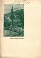 1929 Dabronc, Ötvöspuszta, Szegedy kúria, melyben Szegedy Róza nevelkedett. Együtt ültették Kisfaludy Sándorral e négyes nyárfát, mely még ma is poétikus szerelmüket hirdeti. Sassné Farkas Böske olajfestménye (EB)