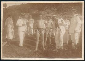 1906 S.M.S. Budapest osztrák-magyar hadihajó legénysége, és tisztjei piknikelnek Cataro mellett /  1906. The crew and officers of the Austro-Hungarian warship S.M.S Budapest have a picnic next to Cataro 12x9 cm