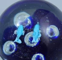 Murano 2 darab levélnehezék, egyik halas díszítéssel, m: 5-7 cm