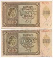 Horvátország / Független Horvát Állam 1941. 1000K &quot;T + B&quot; (2xklf) T:F szép papír Independent State of Croatia 1941. 1000 Kuna &quot;T + B&quot; (2xdiff) C:F fine paper Krause P#4a