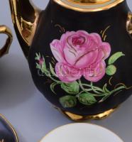 Bavaria hiányos mokkás készlet rózsa mintával 5 személyes + egy hamutál. Fekete mázas, jelzett, kis ...