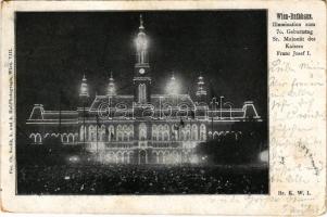 1900 Wien, Vienna, Bécs; Rathaus, Illumination zum 70. Geburtstag Sr. Majestät des Kaisers Franz Josef I / Franz Joseph's 70th birthday anniversary celebration, illuminated town hall. B.K.W.I. Fec. Ch. Scolik (EK)