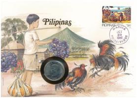 Fülöp-szigetek 1985. 50s Cu-Ni felbélyegzett borítékban, bélyegzéssel T:AU Philippines 1985. 50 Sentimo Cu-Ni in envelope with stamp, and cancellation C:AU