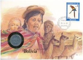 Bolívia 1987. 50c Al felbélyegzett borítékban, bélyegzéssel, német nyelvű tájékoztatóval T:AU Bolivia 1987. 50c Al in envelope with stamp, cancellation and a prospectus in german C:AU