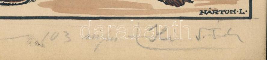 Márton Lajos (1891-1953): Találkozó (meseillusztráció, cím nélkül). Tus, akvarell, papír, jelzett, 1...